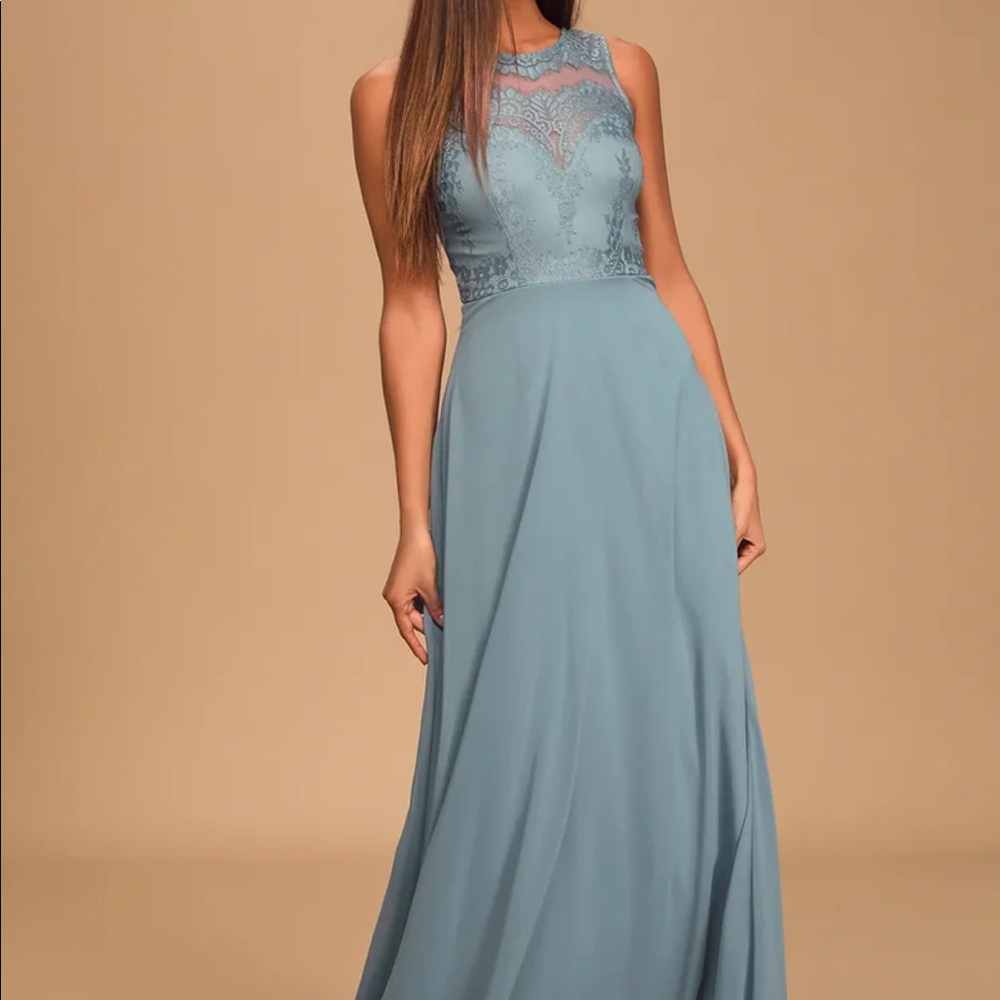 Forever Kind of Love Slate Blue Lace Maxi Dress